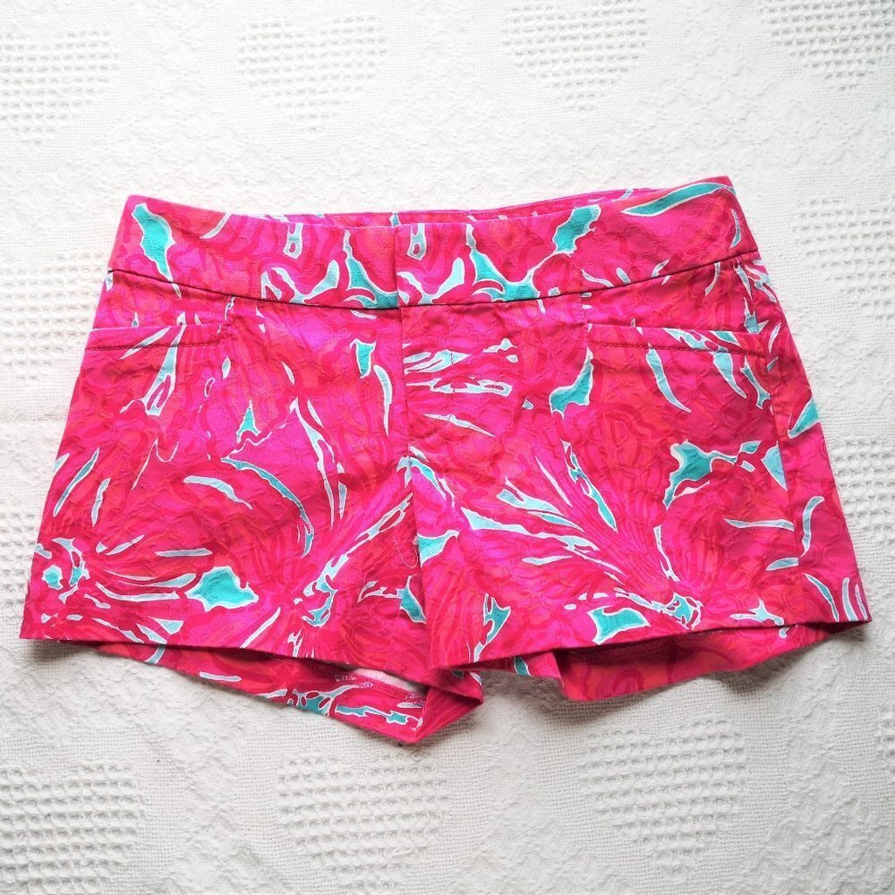 Lilly Pulitzer Cotton Pink Floral Print Shorts Size 0